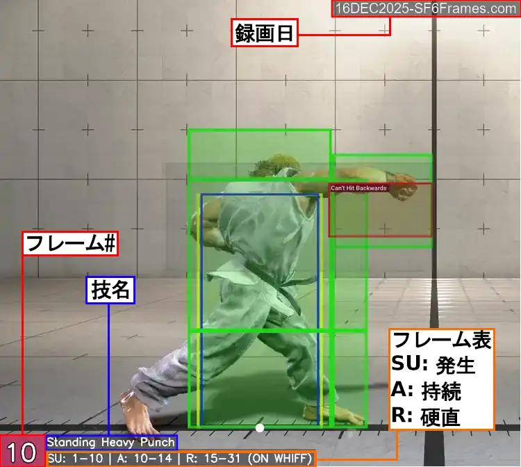 フレームデータ表示の実演を示す画像